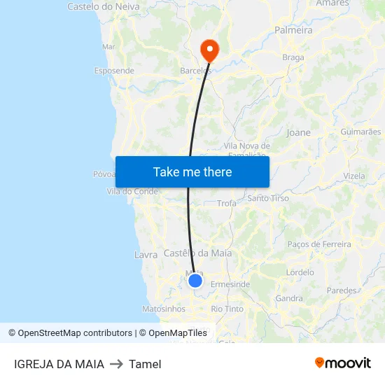 IGREJA DA MAIA to Tamel map