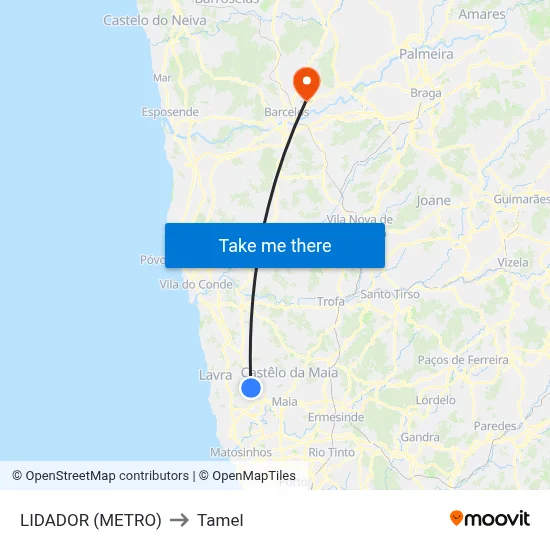 LIDADOR (METRO) to Tamel map