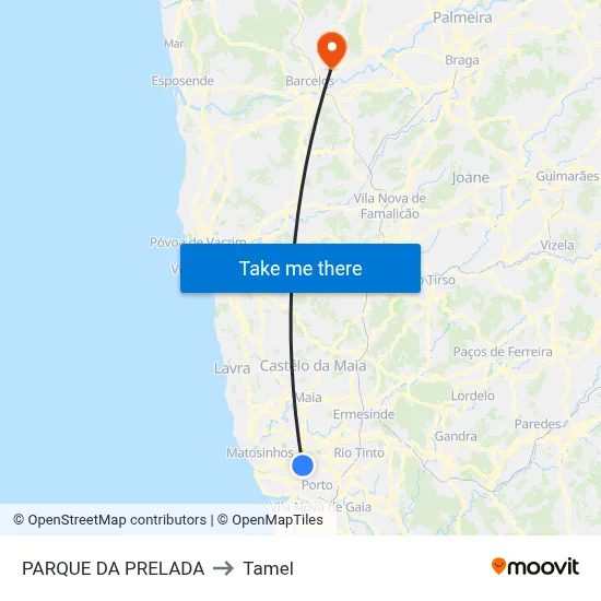 PARQUE DA PRELADA to Tamel map