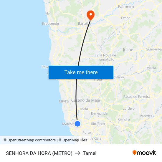 SENHORA DA HORA (METRO) to Tamel map