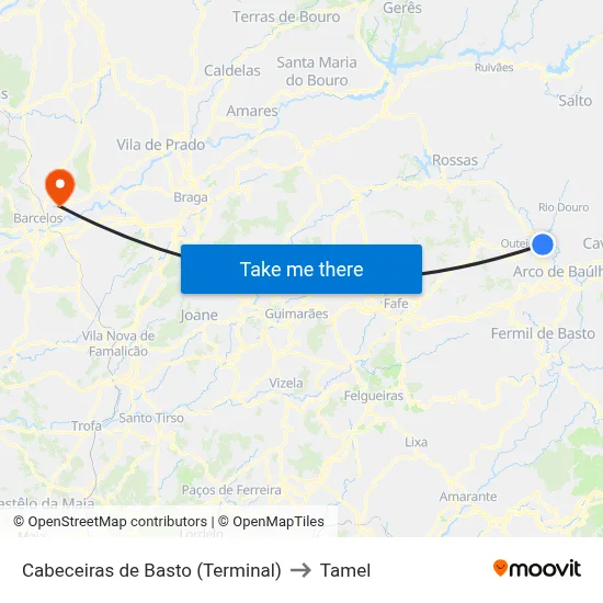 Cabeceiras de Basto (Terminal) to Tamel map