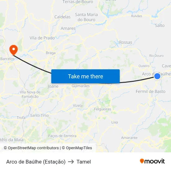 Arco de Baúlhe (Estação) to Tamel map
