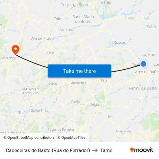 Cabeceiras de Basto (Rua do Ferrador) to Tamel map