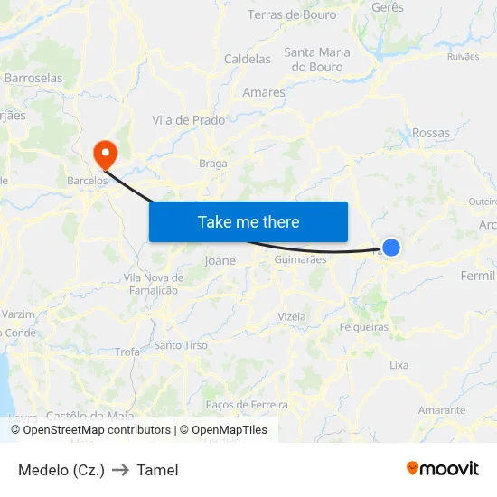 Medelo (Cz.) to Tamel map