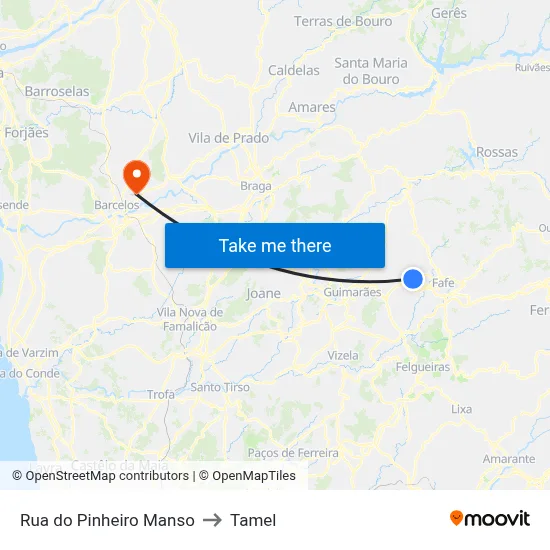 Rua do Pinheiro Manso to Tamel map