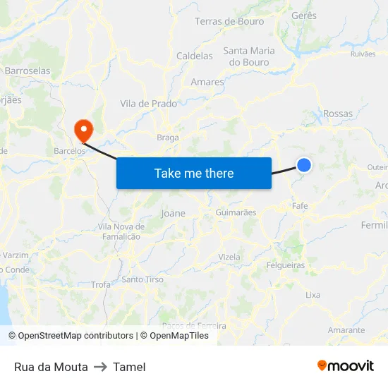 Rua da Mouta to Tamel map