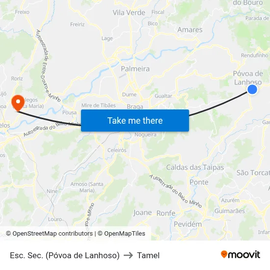 Esc. Sec. (Póvoa de Lanhoso) to Tamel map