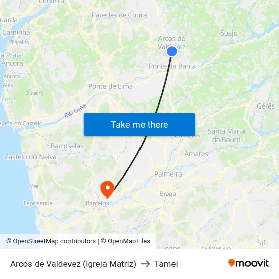 Arcos de Valdevez (Igreja Matriz) to Tamel map