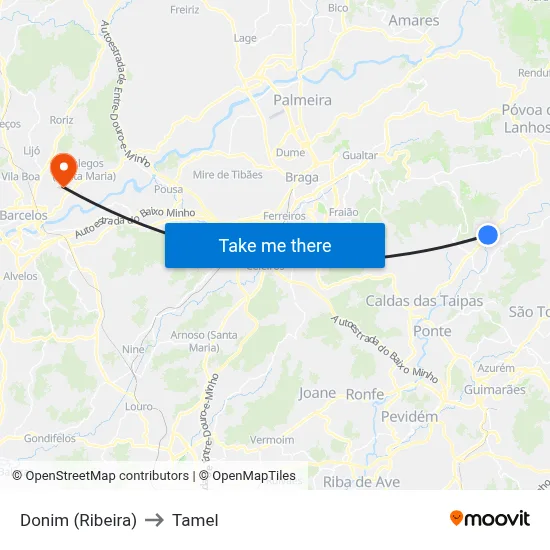 Donim (Ribeira) to Tamel map