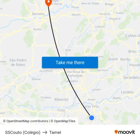 SSCouto (Colégio) to Tamel map