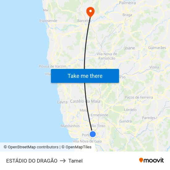 ESTÁDIO DO DRAGÃO to Tamel map