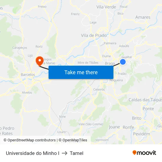 Universidade do Minho I to Tamel map