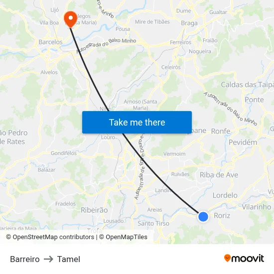 Barreiro to Tamel map