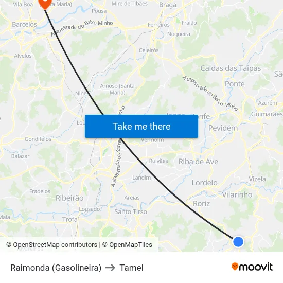 Raimonda (Gasolineira) to Tamel map