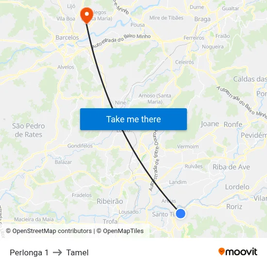 Perlonga 1 to Tamel map
