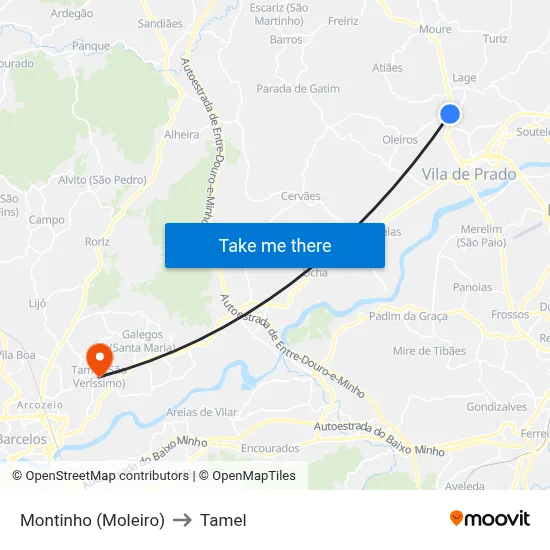 Montinho (Moleiro) to Tamel map