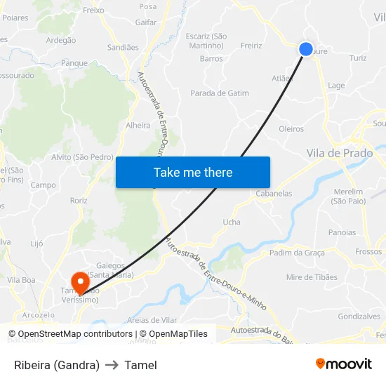 Ribeira (Gandra) to Tamel map