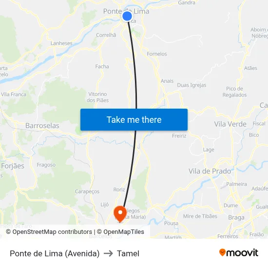 Ponte de Lima (Avenida) to Tamel map