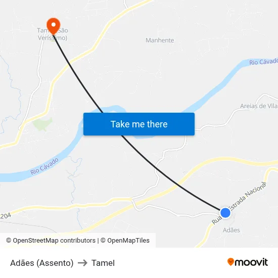 Adães (Assento) to Tamel map