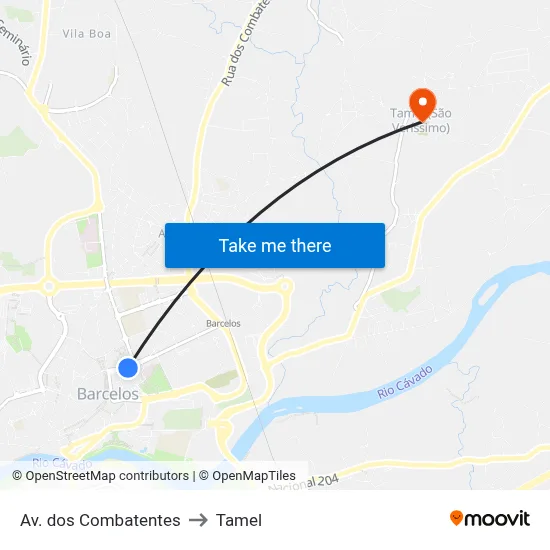 Av. dos Combatentes to Tamel map