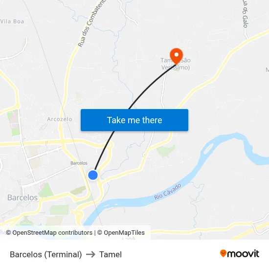 Barcelos (Terminal) to Tamel map