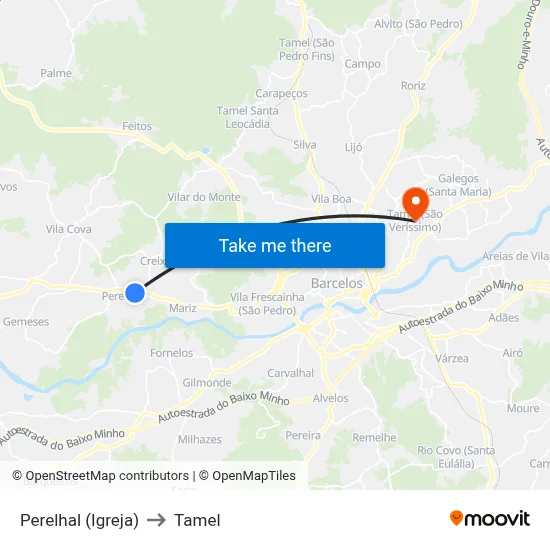 Perelhal (Igreja) to Tamel map