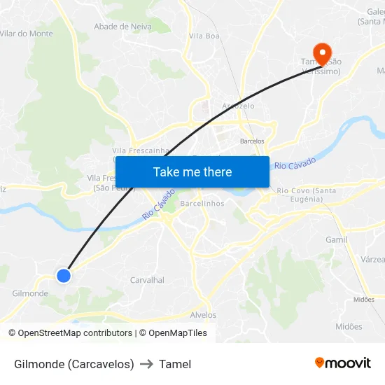 Gilmonde (Carcavelos) to Tamel map