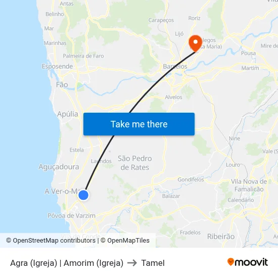 Agra (Igreja) | Amorim (Igreja) to Tamel map