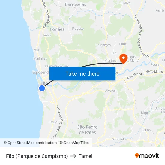 Fão (Parque de Campismo) to Tamel map