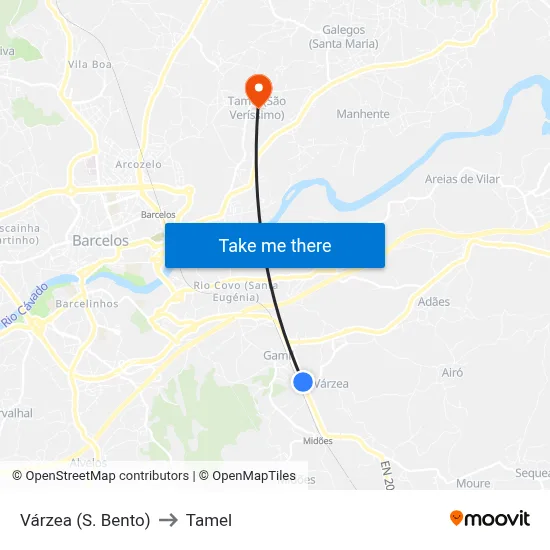 Várzea (S. Bento) to Tamel map