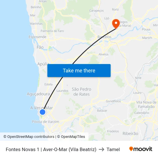 Fontes Novas 1 | Aver-O-Mar (Vila Beatriz) to Tamel map