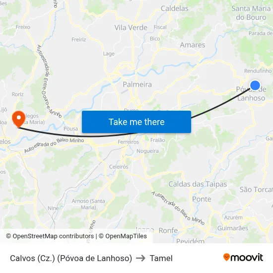 Calvos (Cz.) (Póvoa de Lanhoso) to Tamel map