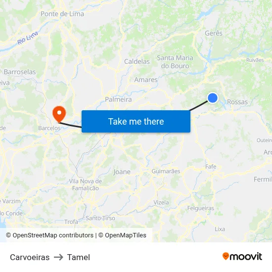 Carvoeiras to Tamel map