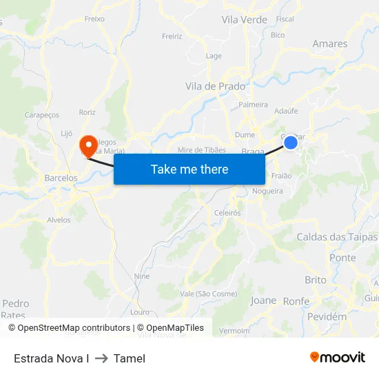 Estrada Nova I to Tamel map