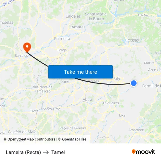 Lameira (Recta) to Tamel map