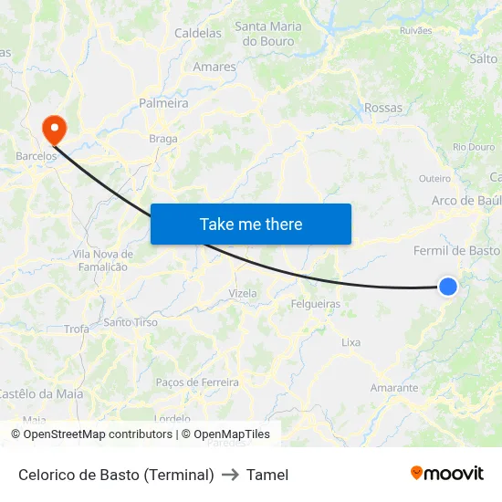 Celorico de Basto (Terminal) to Tamel map
