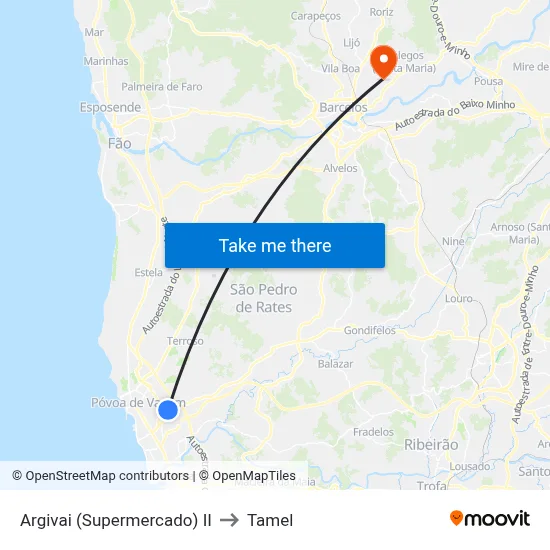 Argivai (Supermercado) II to Tamel map