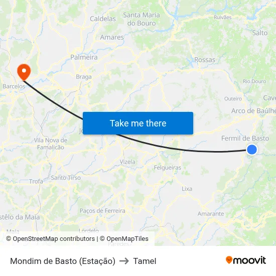 Mondim de Basto (Estação) to Tamel map