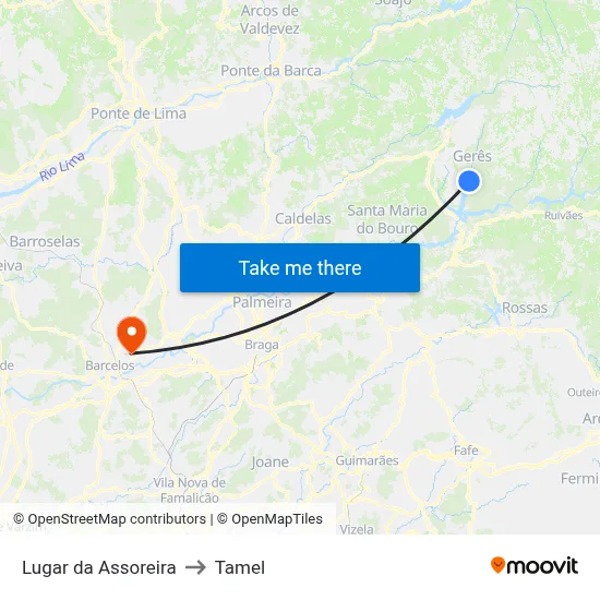 Lugar da Assoreira to Tamel map