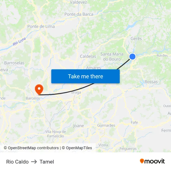 Rio Caldo to Tamel map
