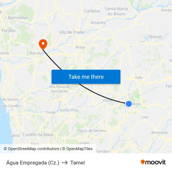 Água Empregada (Cz.) to Tamel map
