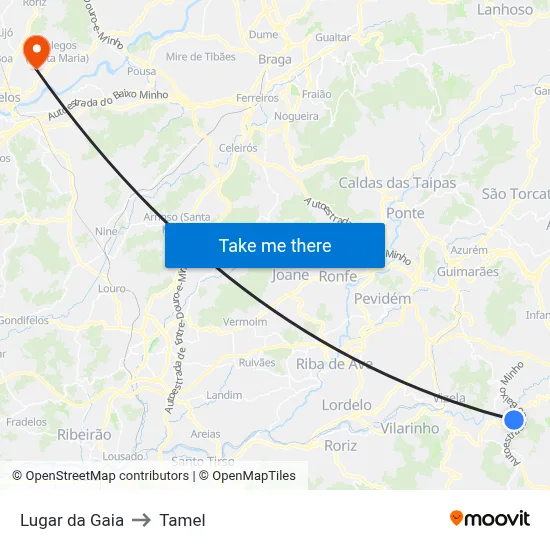 Lugar da Gaia to Tamel map