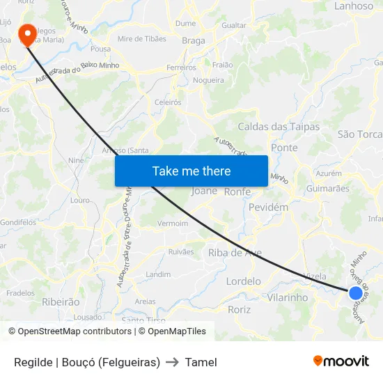 Regilde | Bouçó (Felgueiras) to Tamel map