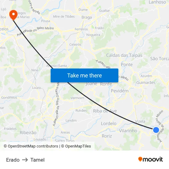 Erado to Tamel map