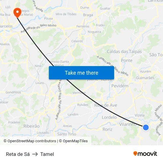Reta de Sá to Tamel map
