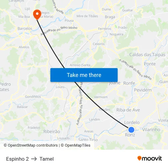 Espinho 2 to Tamel map