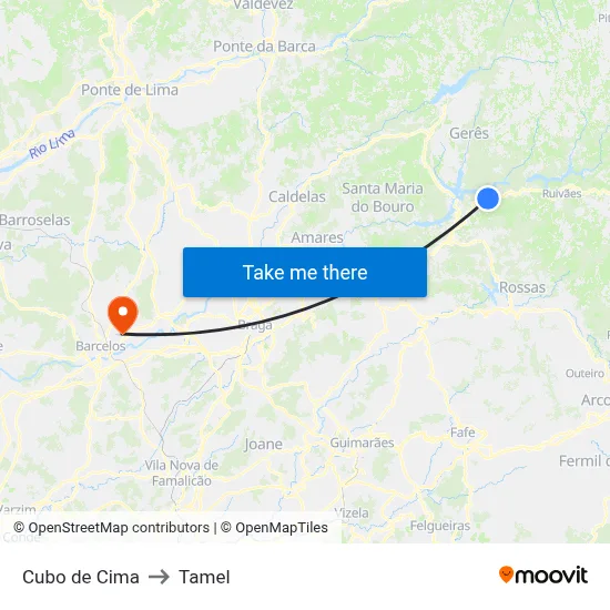 Cubo de Cima to Tamel map