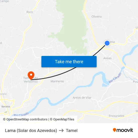 Lama (Solar dos Azevedos) to Tamel map
