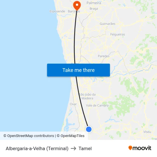 Albergaria-a-Velha (Terminal) to Tamel map