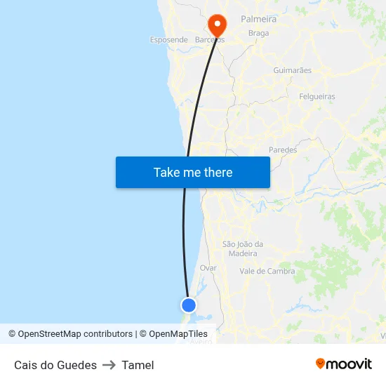 Cais do Guedes to Tamel map